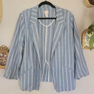 Chicos NWOT blue and white stripped blazer pockets long sleeve business